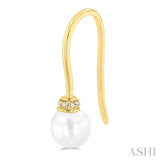 5.5 MM Round Shape Cultured Pearls and 1/20 ctw Round Cut Diamond Petite Fashion Earring in 10K Yellow Gold