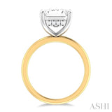 1/10 ctw Emerald Shape Round Cut Diamond Semi Mount Engagement Ring in 14K Yellow and White Gold