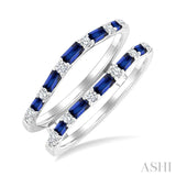 2.1x1.4, 2.9x1.5 & 3.1x1.5 MM Baguette Cut Sapphire and 1/5 Ctw Round Cut Diamond Precious Insert Ring in 14K White Gold
