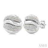 1/10 Ctw Bold Twisted Rib Round Cut Diamond Pirouette Bold Fashion Stud Earring in Sterling Silver