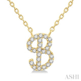 1/10 ctw Initial 'B' Calligraphy Round Cut Diamond Fashion Pendant With Chain in 10K Yellow Gold