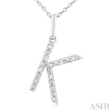 1/20 ctw Initial 'K' Round Cut Diamond Fashion Pendant With Chain in Sterling Silver