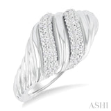 1/10 Ctw Bold Silver Twisted Rib Round Cut Diamond Bold Fashion Band in Sterling Silver