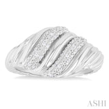 1/10 Ctw Bold Silver Twisted Rib Round Cut Diamond Bold Fashion Band in Sterling Silver