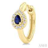 4X3 MM Pear Cut Sapphire and 1/10 Ctw Petite Round Cut Halo Diamond Fashion Huggies in 10K Yellow Gold