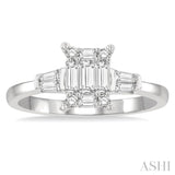 1/2 Ctw Baguette and Round Cut Fusion Diamond Engagement Ring in 14K White Gold