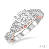 5/8 Ctw Round Diamond Lovebright Crossover Shank Engagement Ring in 14K White and Rose Gold