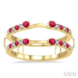 1/5 Ctw Round Cut Diamond and 2MM & 1.5MM Ruby Precious Insert Ring in 14K Yellow Gold