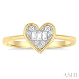 1/6 Ctw Petite Bezel Set Heart Shape Fusion Baguette and Round Cut Diamond Fashion Ring in 10K Yellow Gold