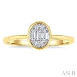1/6 Ctw Petite Bezel Set Oval Shape Fusion Baguette and Round Cut Diamond Fashion Ring in 10K Yellow Gold
