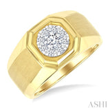 1/2 Ctw Octagonal Shape Lovebright Round Cut Diamond Men's Ring in 10K Yellow and White Gold