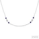 2.25 MM Sapphire and 1/2 Ctw Round Cut Diamond Precious Station Necklace in 14K White Gold