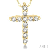 1/20 Ctw Round Cut Diamond Cross Petite Pendant in 14K Yellow Gold with Chain