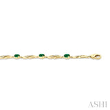 1/5 Ctw Oval Cut 4X3 MM Emerald and Round Cut Diamond Precious Eternity Link Tennis Bracelet in 10K Yellow Gold