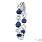 3.3 MM Round Cut Sapphire and 1 5/8 Ctw Round Cut Diamond Precious Inside-Out Alternating Hoop Earrings in 14K White Gold
