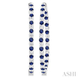 2.5MM Round Cut Sapphire and 2 1/2 ctw Round Cut Diamond Precious Inside-Out Alternating Hoop Earrings in 14K White Gold