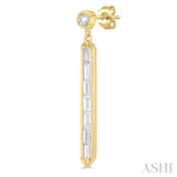 5/8 ctw Vertical Bar Baguette and Round Cut Diamond Long Fashion Earrings in 14K Yellow Gold