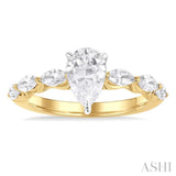 5/8 Ctw Pear Shape Marquise and Round Cut Diamond Semi Mount Engagement Ring in 14K Yellow and White Gold