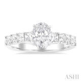 7/8 Ctw Oval Shape Princess and Round Cut Diamond Semi Mount Engagement Ring in 14K White Gold