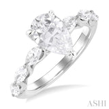 1.00 Ctw Pear Shape Marquise and Round Cut Diamond Semi Mount Engagement Ring in 14K White Gold