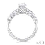 7/8 Ctw Oval Shape Princess and Round Cut Diamond Semi Mount Engagement Ring in 14K White Gold