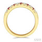 1/5 ctw Round Cut Diamond and 2MM Ruby Precious Wedding Band in 14K Yellow Gold