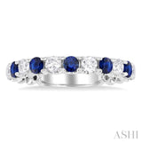 1/2 ctw Round Cut 2.85MM Sapphire and Diamond Precious Wedding Band in 14K White Gold