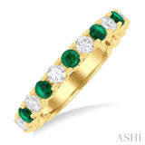 3/8 ctw Round Cut 2.60MM Emerald and Diamond Precious Wedding Band in 14K Yellow Gold