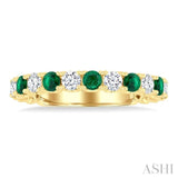 2.6 MM Emerald and 3/8 Ctw Round Cut Diamond Precious Wedding Band in 14K Yellow Gold