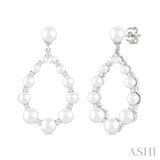 1/4 Ctw Tear Drop 2 MM-4.5 MM Cultured Pearls and Round Cut Diamond Fashion Earring in 14K White Gold