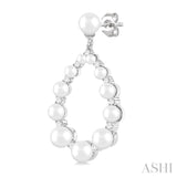 1/4 Ctw Tear Drop 2 MM-4.5 MM Cultured Pearls and Round Cut Diamond Fashion Earring in 14K White Gold