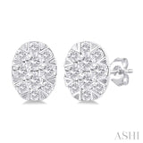 1/6 Ctw Lovebright Petite Oval Shape Round Cut Diamond Fashion Stud Earring in 10K White Gold