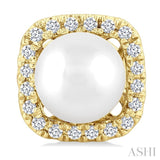 5 MM Cushion-Shaped Cultured Pearl and 1/8 Ctw Petite Round Cut Diamond Halo Stud Earrings in 10K Yellow Gold