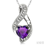 7 MM Heart Shape Amethyst and 1/20 ctw Single Cut Diamond Semi Precious Pendant in 14K White Gold with Chain