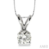 Round Cut Diamond Solitaire Pendant in 14K White Gold with chain