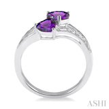 5 MM & 6 MM Heart Shape Amethyst and 1/20 Ctw Round Cut Diamond Ring in 14K White Gold