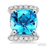 6x6 MM Cushion Shape Blue Topaz and 1/10 ctw Round Cut Diamond Earrings in 14K White Gold