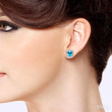 6x6 MM Cushion Shape Blue Topaz and 1/10 ctw Round Cut Diamond Earrings in 14K White Gold