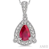 6x4  MM Pear Shape Ruby and 1/10 Ctw Round Cut Diamond Pendant in 14K White Gold with Chain