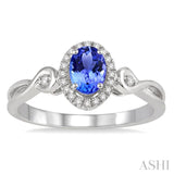 6x4 MM Oval Cut Tanzanite and 1/10 Ctw Round Cut Diamond Ring in 10K White Gold