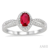 6x4 MM Oval Cut Ruby and 1/6 Ctw Round Cut Diamond Ring in 10K White Gold