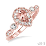 6X4MM Pear shape Morganite Center and 1/4 ctw Round Cut Diamond Ring in 14K Rose Gold
