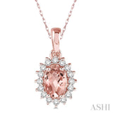 6x4 MM Oval Cut Morganite Center Sunflower and 1/8 ctw Round Cut Diamond Semi Precious Pendant in 10K Rose Gold with chain