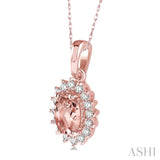 6x4 MM Oval Cut Morganite Center Sunflower and 1/8 ctw Round Cut Diamond Semi Precious Pendant in 10K Rose Gold with chain