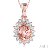 6x4 MM Oval Cut Morganite Center Sunflower and 1/8 ctw Round Cut Diamond Semi Precious Pendant in 10K Rose Gold with chain