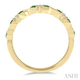 1/10 Ctw Round Cut Diamond and 1.25mm Emerald Precious Wedding Band in 14K Yellow Gold