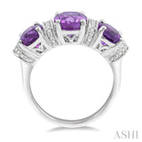 8x6 MM & 7x5 MM Tri Mount Oval Cut Amethyst and 1/10 ctw Round cut Diamond Semi Precious Ring in 10K White Gold