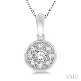 1/3 ctw Round Cut Diamond Cluster Circular Pendant With Chain in 14K White Gold