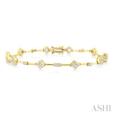 1 1/3 Ctw Bezel Set Princess and Round Cut Diamond Bar Link Bracelet in 14K Yellow Gold