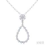 1 7/8 Ctw Floral Open Window Pear and Round Cut Diamond Dangle Fashion Pendant With Chain in 14K White Gold